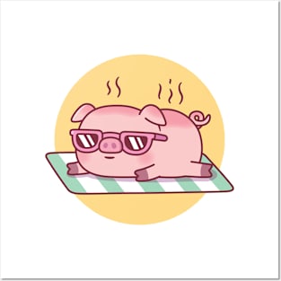 Cute Piggy With Sunglasses Gets Sunburned Posters and Art